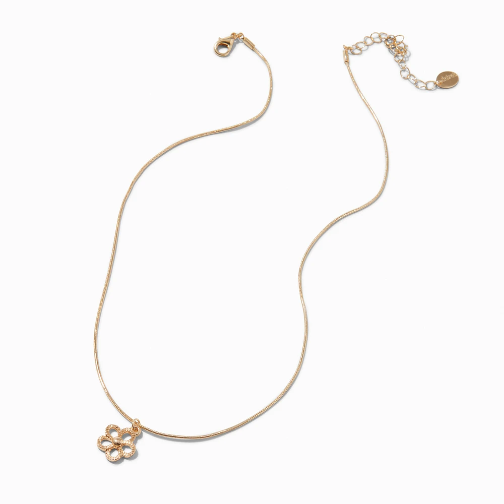 Gold-tone Textured Flower Pendant Necklace 
