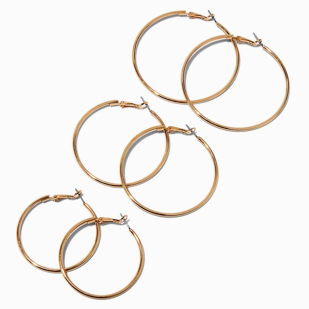 Gold-tone 40mm 50mm, & 60mm Graduated Hoop Earrings