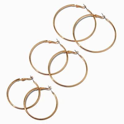 Gold-tone 40mm 50mm, & 60mm Graduated Hoop Earrings