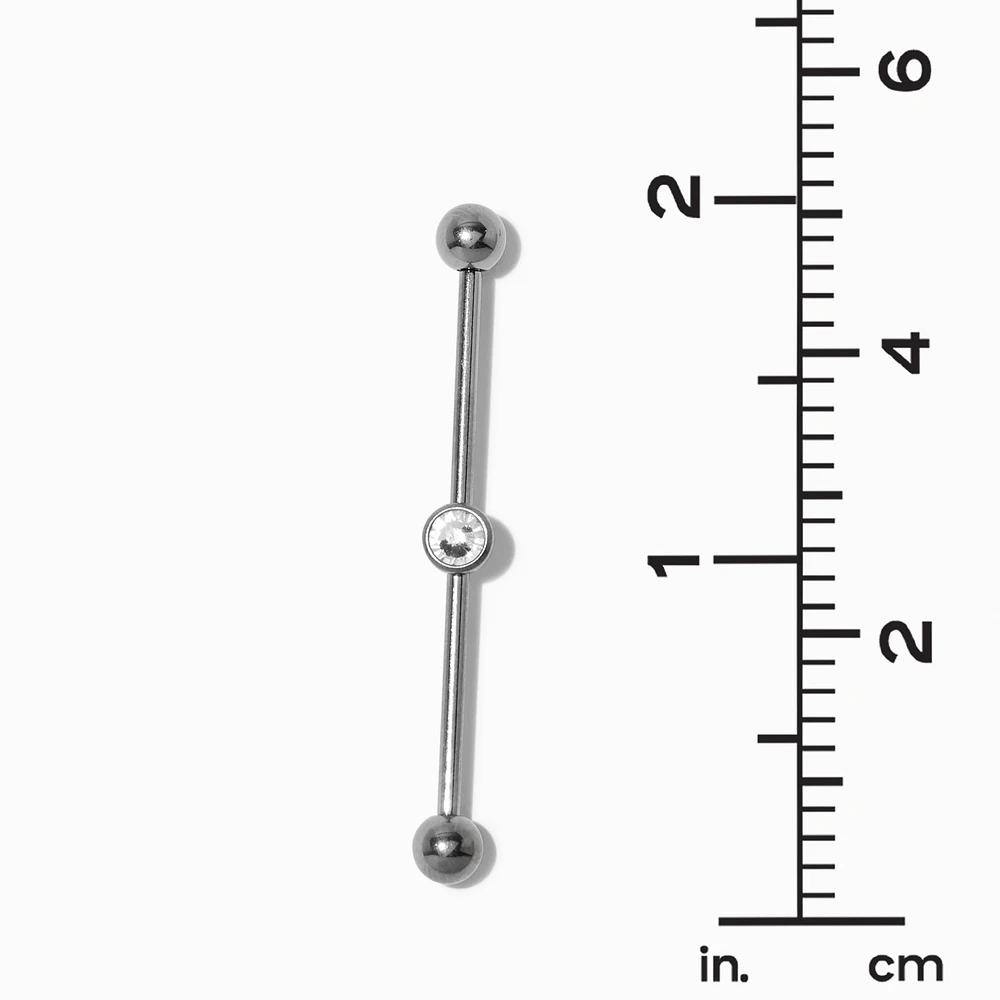 Silver-tone Titanium Crystal 14G Industrial Bar 