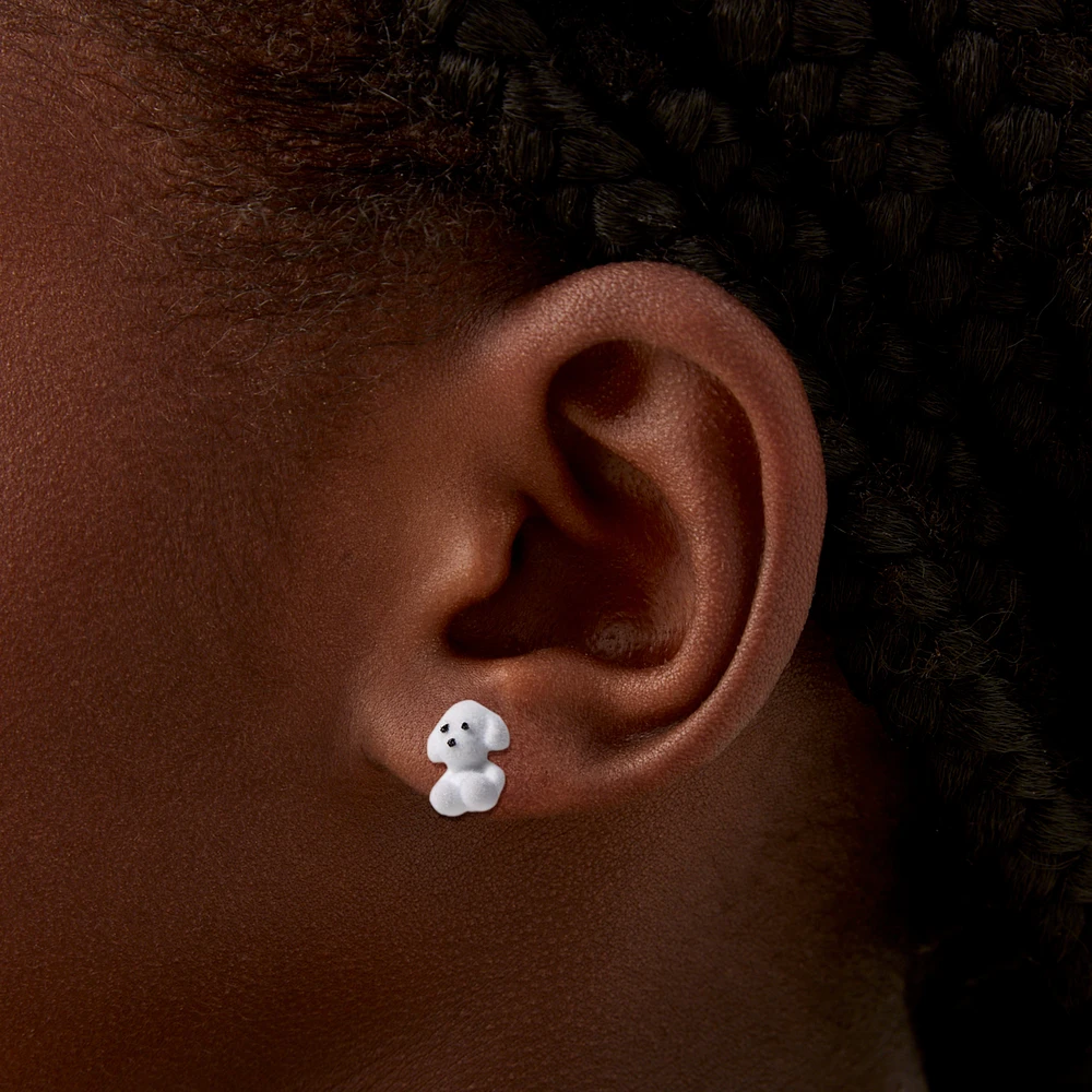 White Fuzzy Puppy Stud Earrings
