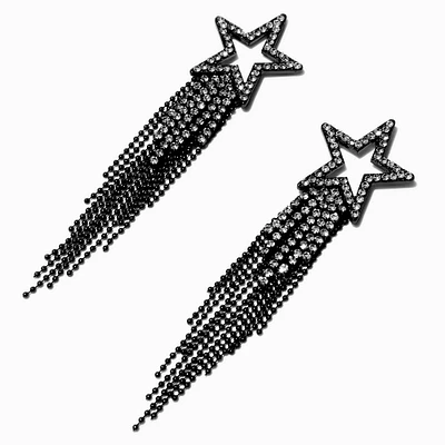 Black Crystal Star Fringe 4" Drop Earrings 