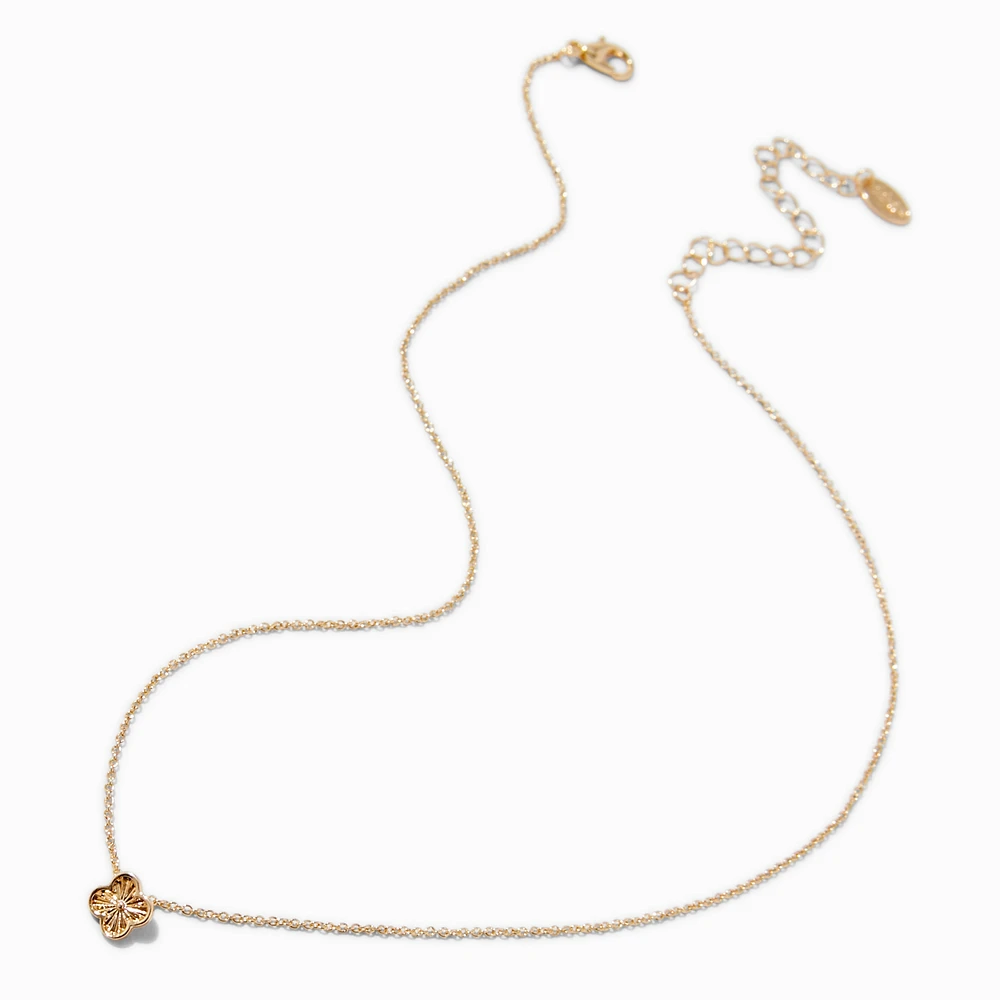 Gold-tone Textured Clover Stackable Pendant Necklace