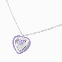 Purple Butterfly Moveable Heart Locket Pendant Necklace