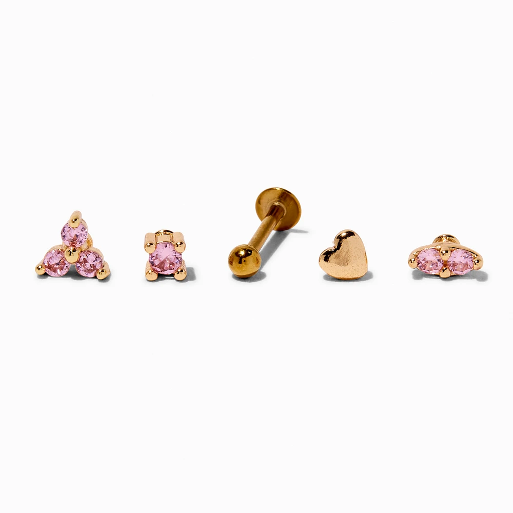 Gold-tone Stainless Steel Cubic Zirconia Changeable 18G Cartilage Flat Back Earrings