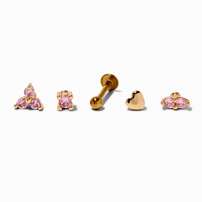 Gold-tone Stainless Steel Cubic Zirconia Changeable 18G Cartilage Flat Back Earrings