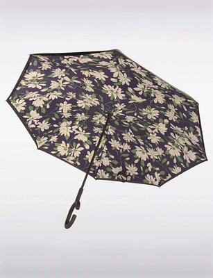 Multicolor Versatile Reversible Umbrella with Floral and Leaves Pattern