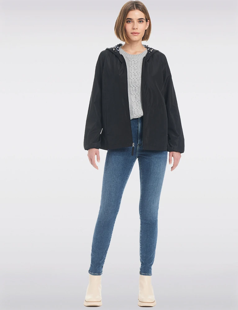 Lightweight Active Sporty Windbreaker Jacket With Gingham-Lined Hood by Details