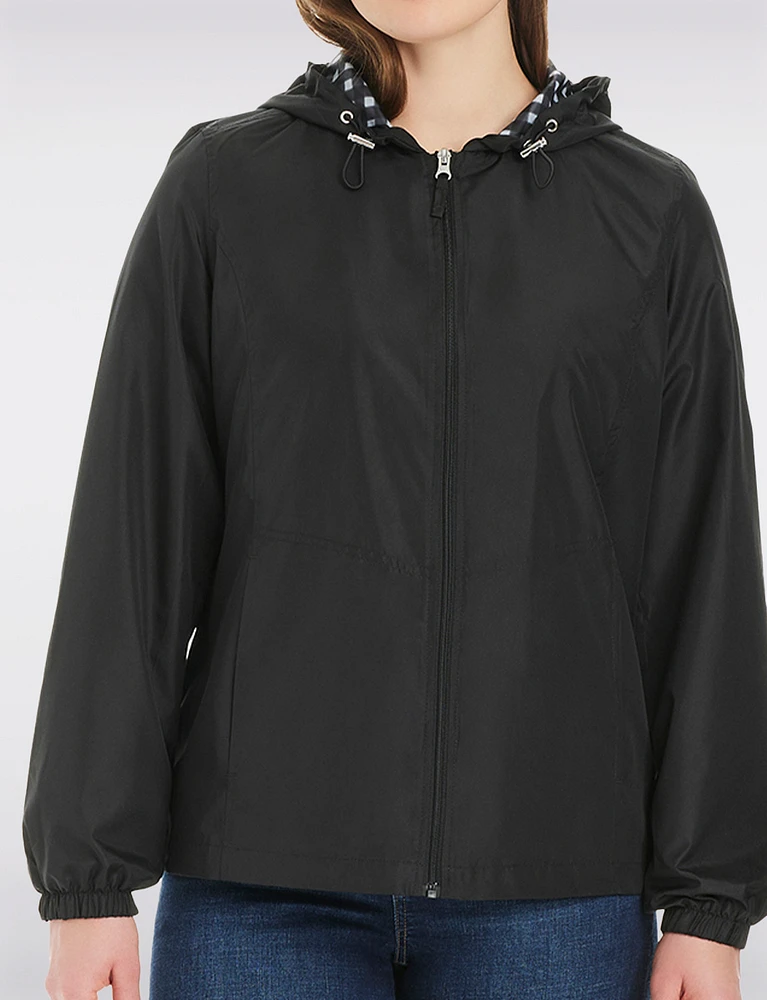 Lightweight Active Sporty Windbreaker Jacket With Gingham-Lined Hood by Details