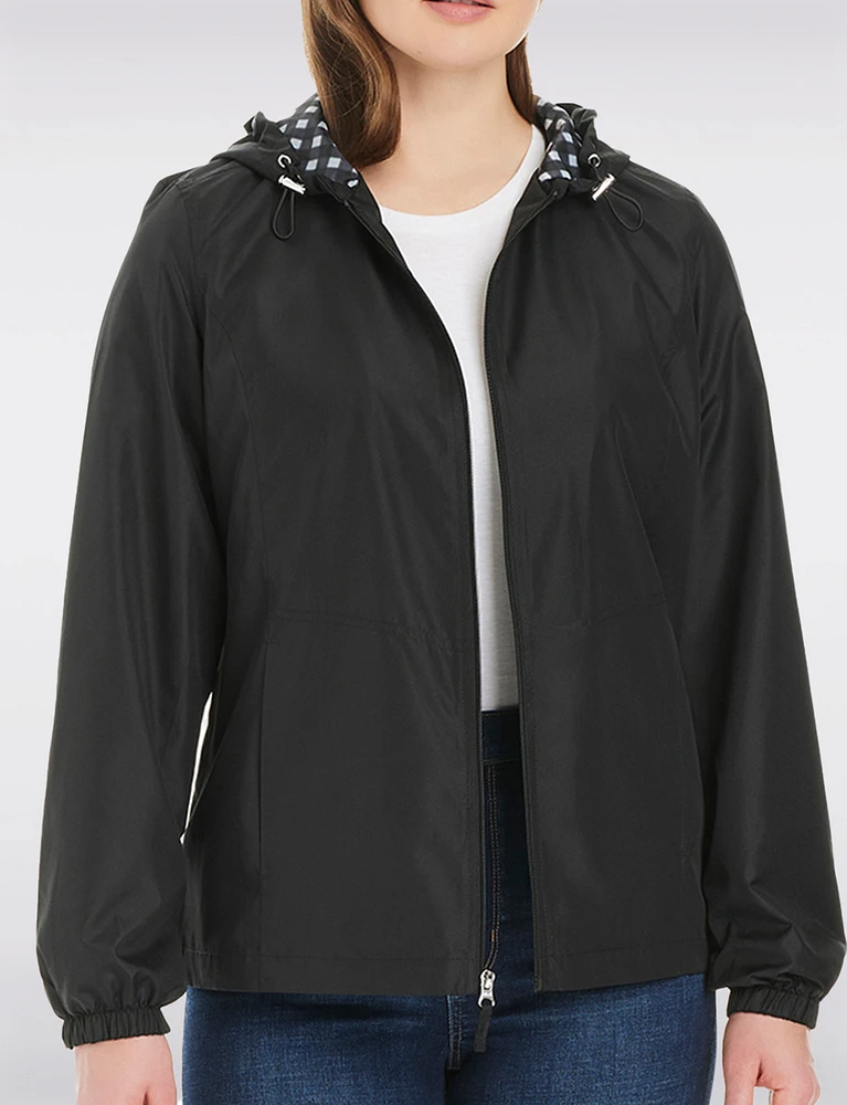 Lightweight Active Sporty Windbreaker Jacket With Gingham-Lined Hood by Details