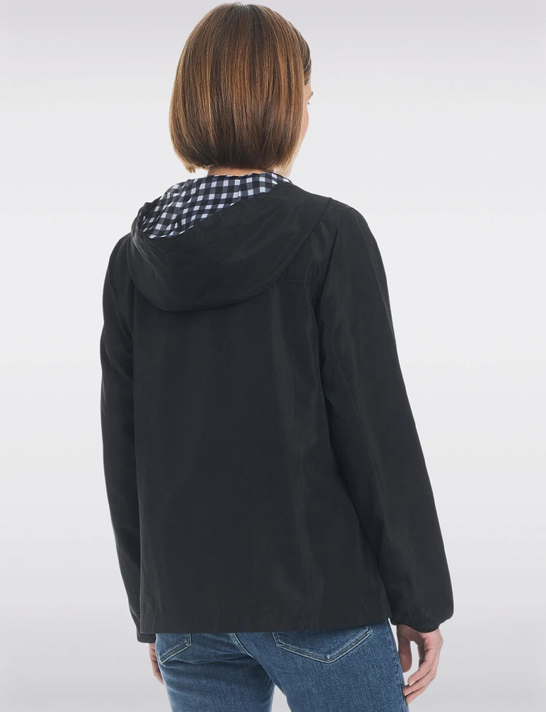 Lightweight Active Sporty Windbreaker Jacket With Gingham-Lined Hood by Details