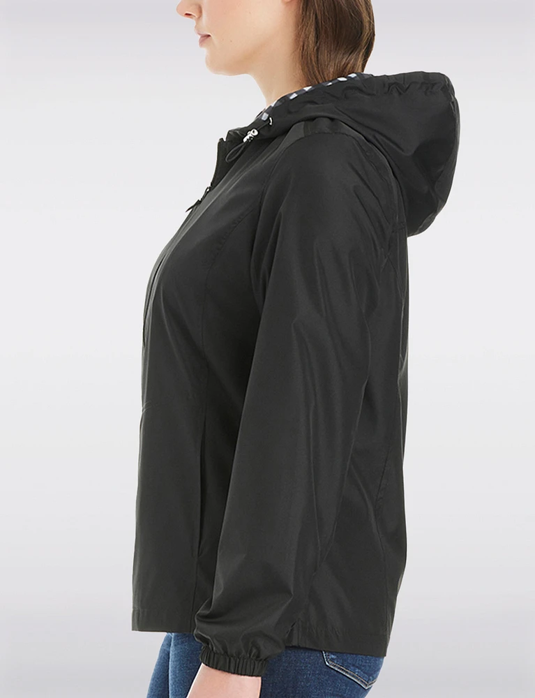 Lightweight Active Sporty Windbreaker Jacket With Gingham-Lined Hood by Details