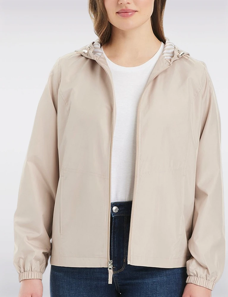 Lightweight Active Sporty Windbreaker Jacket With Stripe-Lined Hood by Details