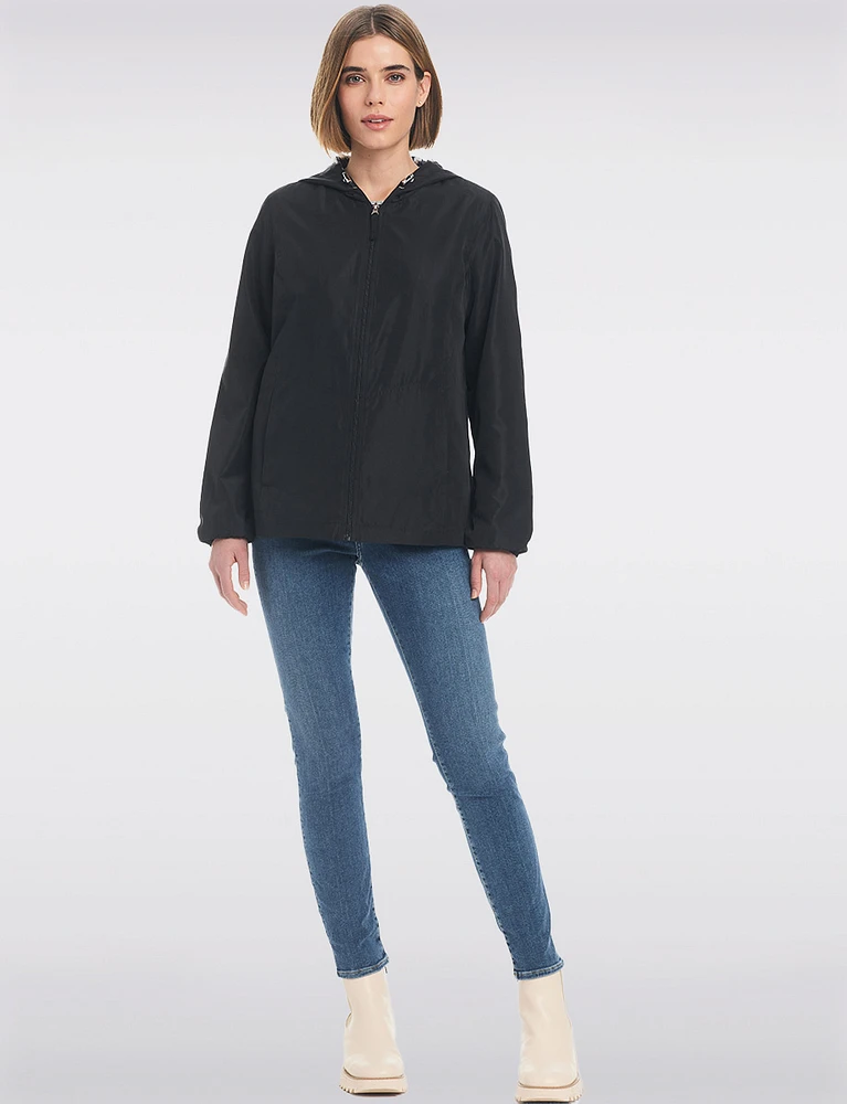 Lightweight Active Sporty Windbreaker Jacket With Floral-Lined Hood by Details