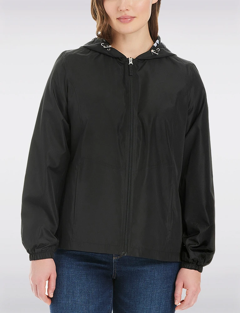 Lightweight Active Sporty Windbreaker Jacket With Floral-Lined Hood by Details