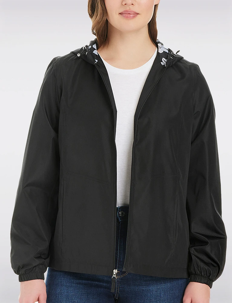 Lightweight Active Sporty Windbreaker Jacket With Floral-Lined Hood by Details