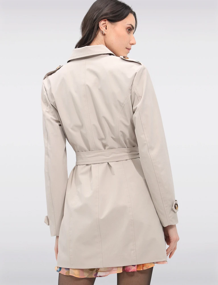 Vegan Breathe-Tech® Classic Double-Breasted Belted Trench Coat by Saki