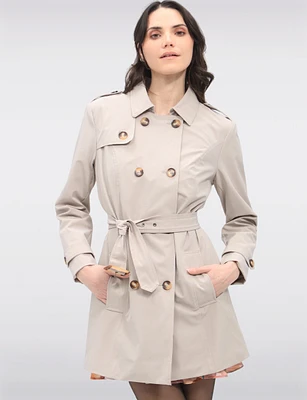 Vegan Breathe-Tech® Classic Double-Breasted Belted Trench Coat by Saki