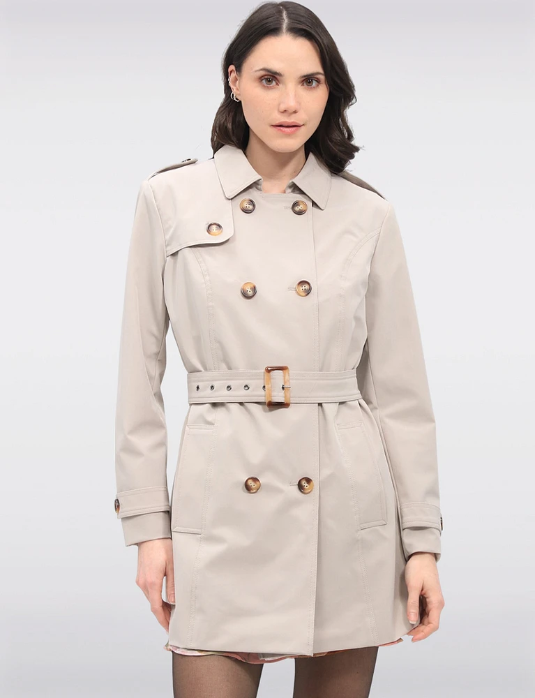 Vegan Breathe-Tech® Classic Double-Breasted Belted Trench Coat by Saki