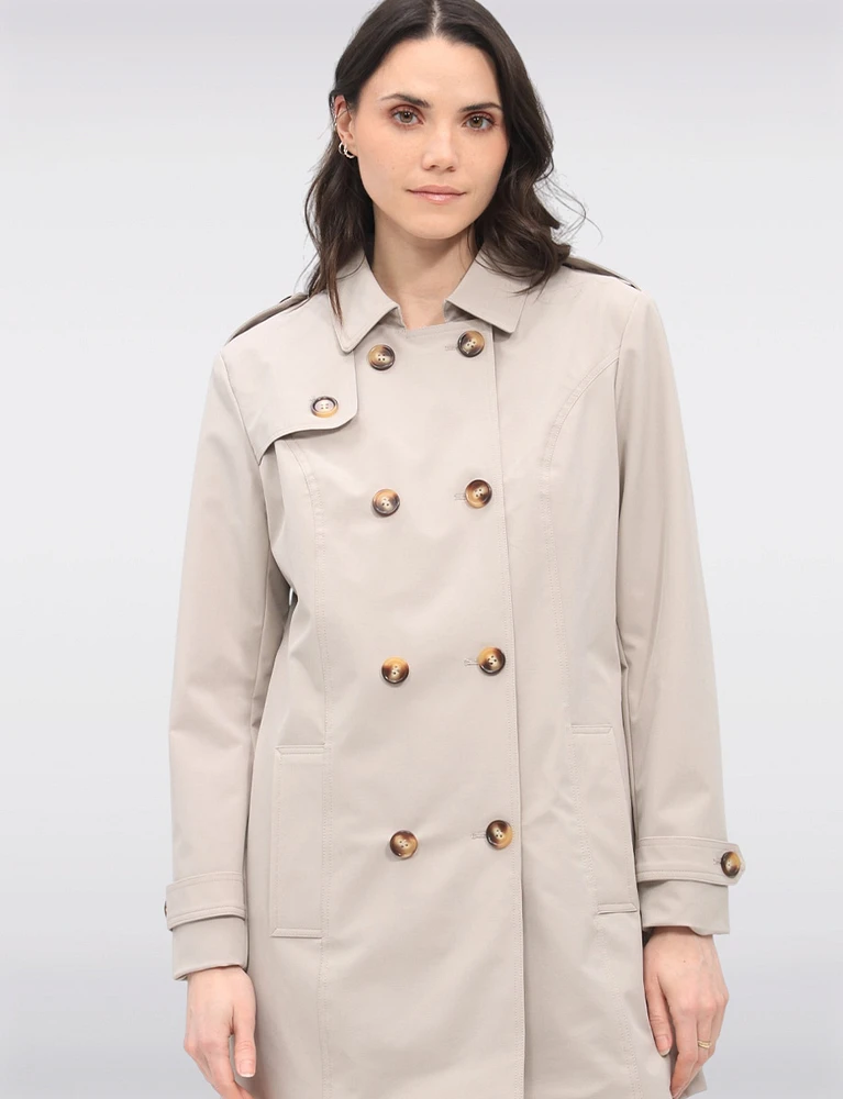 Vegan Breathe-Tech® Classic Double-Breasted Belted Trench Coat by Saki