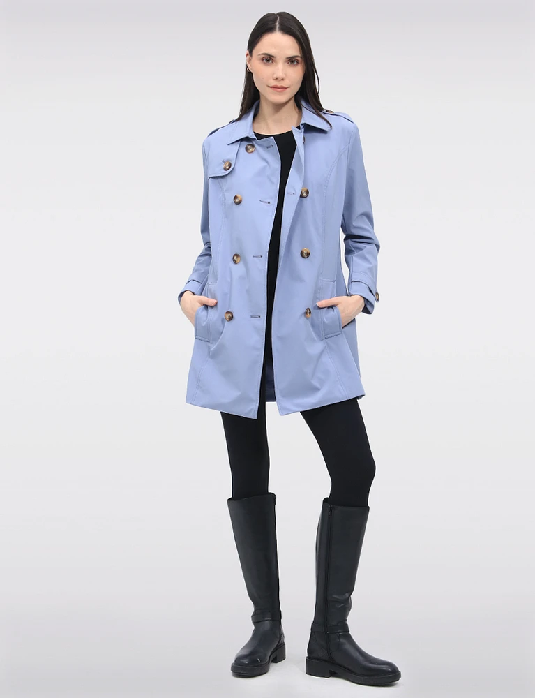 Vegan Breathe-Tech® Classic Double-Breasted Belted Trench Coat by Saki