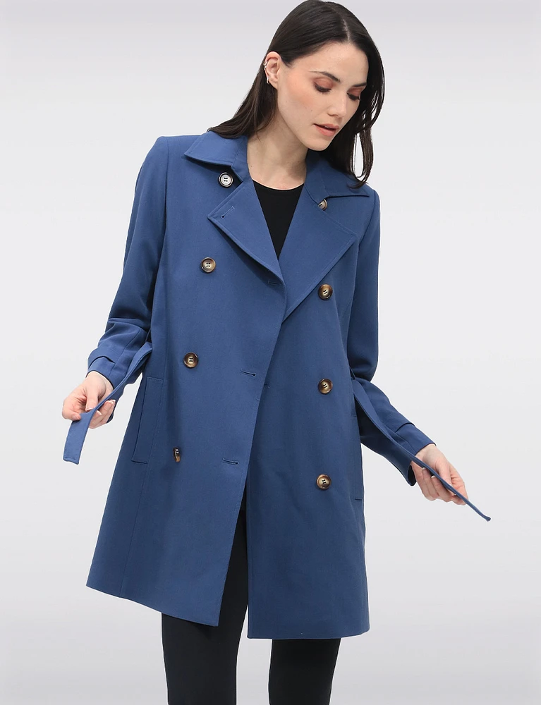 Vegan Classic Double-Breasted Slim Fit Belted Trench Coat by Saki