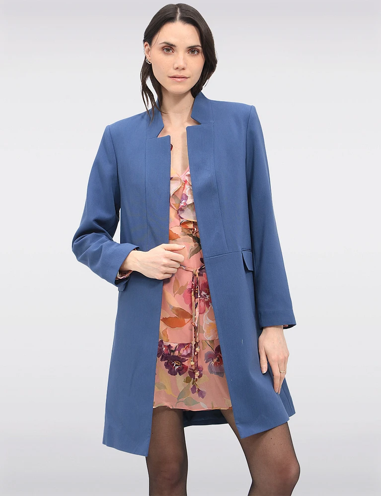 Sleek Open-Front Straight Cut Lined Blazer with Front Flap Pockets by Saki