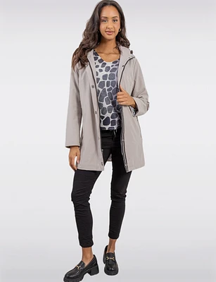 Vegan Softshell Breathe-Tech® Stripe-Lined Cinchable Waist Parka by Saki