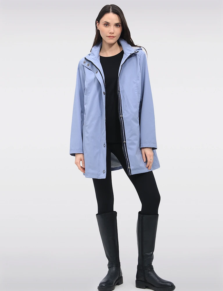 Vegan Softshell Breathe-Tech® Stripe-Lined Cinchable Waist Parka by Saki