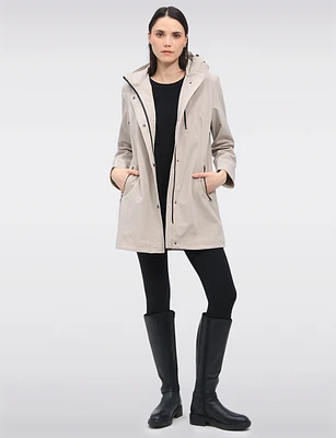 Vegan Breathe-Tech® Straight Cut Beige Trim Hooded Jacket by Saki