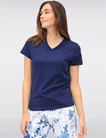 Basic Vegan Solid Cotton Short Sleeve V-Neck T-shirt by Point Zero