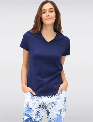 Basic Vegan Solid Cotton Short Sleeve V-Neck T-shirt by Point Zero