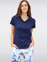 Basic Vegan Solid Cotton Short Sleeve V-Neck T-shirt by Point Zero
