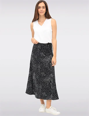 Flowy A-Line Pull-On Black & White Abstract Polka Dot Maxi Skirt by Vamp