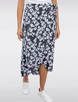 Chic Floral Black & White Faux Wrap Skirt with Side Tie by Vamp