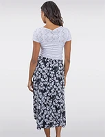 Chic Floral Black & White Faux Wrap Skirt with Side Tie by Vamp