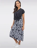 Chic Floral Black & White Faux Wrap Skirt with Side Tie by Vamp