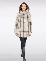 Reversible Classic Red & Black Plaid Print Pleated Hood Raincoat by UBU
