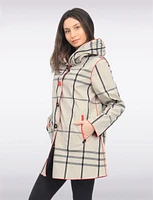 Reversible Classic Red & Black Plaid Print Pleated Hood Raincoat by UBU