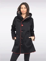 Reversible Classic Red & Black Plaid Print Pleated Hood Raincoat by UBU