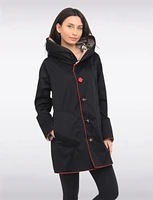Reversible Classic Red & Black Plaid Print Pleated Hood Raincoat by UBU