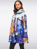 Reversible Abstract & Venice Print Button Front Pleated Hood Raincoat by UBU