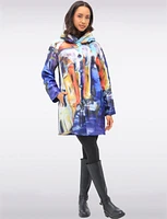 Reversible Abstract & Venice Print Button Front Pleated Hood Raincoat by UBU