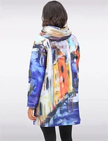 Reversible Abstract & Venice Print Button Front Pleated Hood Raincoat by UBU
