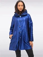 Reversible Abstract & Venice Print Button Front Pleated Hood Raincoat by UBU