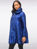 Reversible Abstract & Venice Print Button Front Pleated Hood Raincoat by UBU