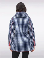 Loose Fit Reversible Gingham & Navy Pleated Hood Zip Front Raincoat by UBU