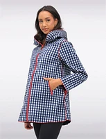 Loose Fit Reversible Gingham & Navy Pleated Hood Zip Front Raincoat by UBU