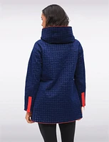 Loose Fit Reversible Gingham & Navy Pleated Hood Zip Front Raincoat by UBU
