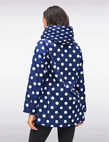 Loose Fit Reversible Polka Dot & Navy Pleated Hood Zip Front Raincoat by UBU
